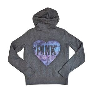 PINK Victoria's Secret Faux Fur Full Zip Hoodie! RARE, Grey/Bling,  SMALL, EUC!